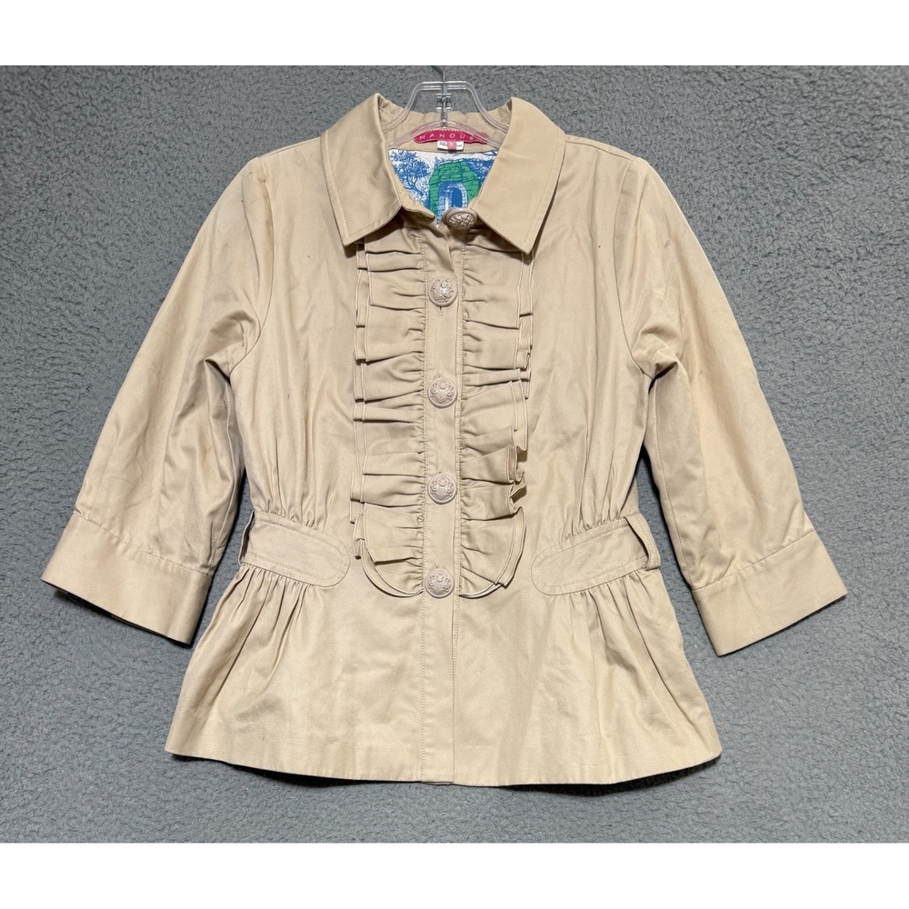 Manoush By Anthropologie Jacket Womens Ruffled 3/4 Sleeve Size Small Beige